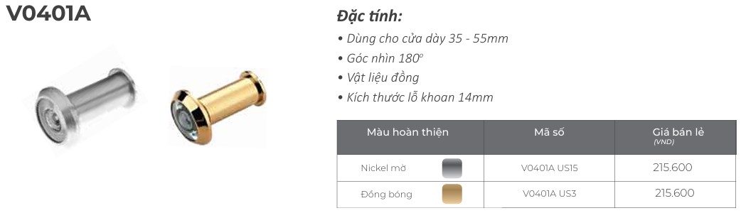 Mắt thần cửa đi 180 độ Yale V0401A Mat than cua di 180 do Yale V0401A