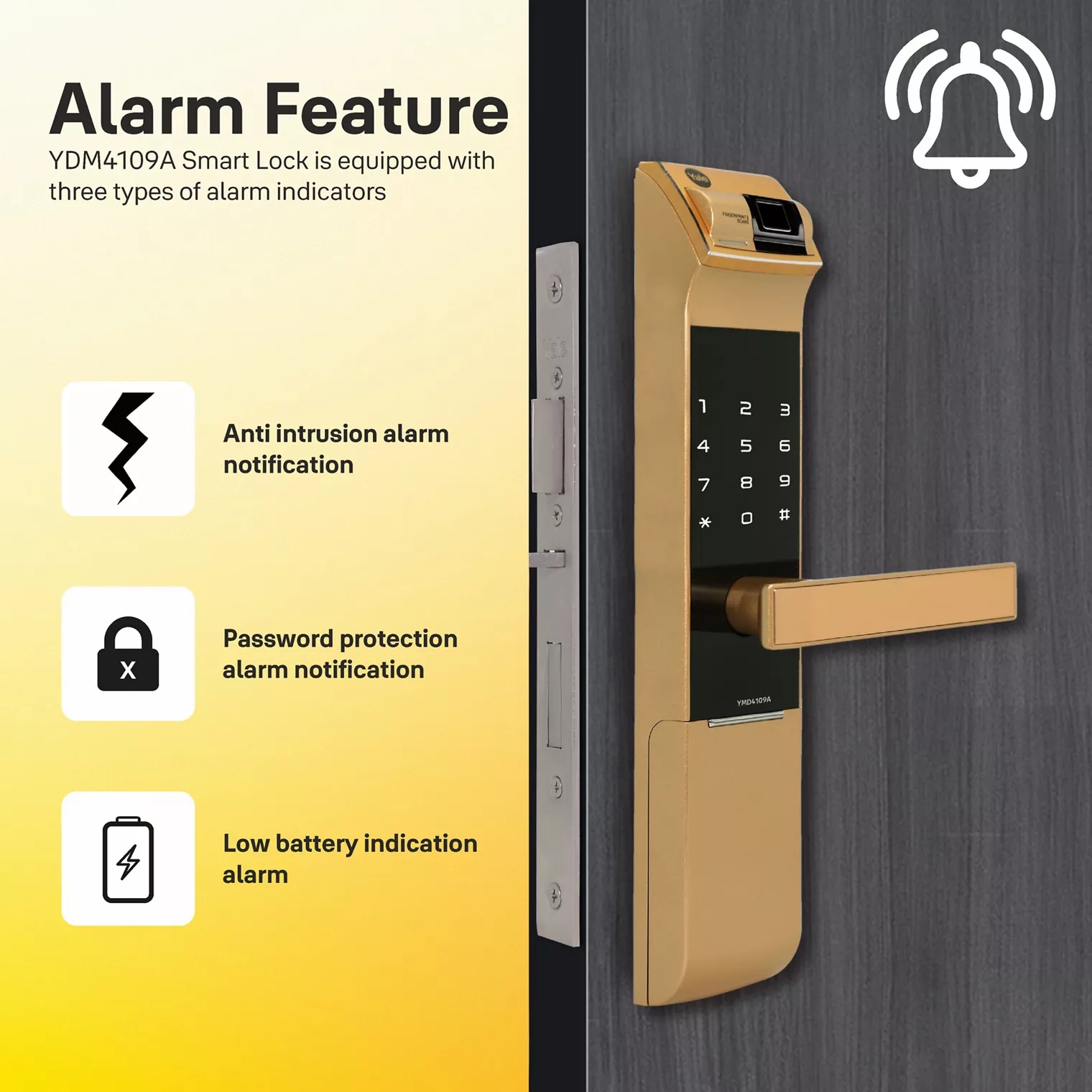 Yale Smart Door Lock Yale YDM 4109A Gold 4