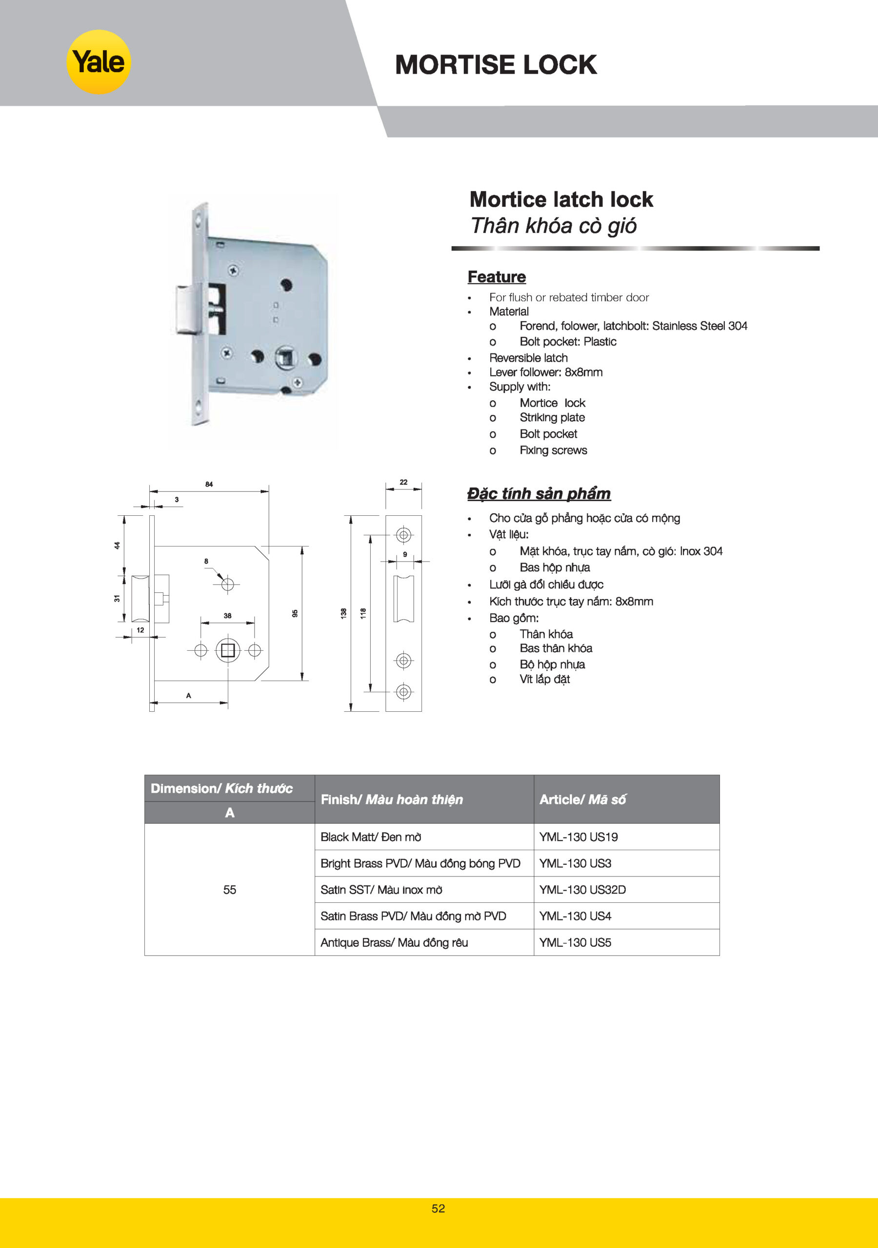Thân Khóa Yale Thân Khóa Chốt Chết Mortise Deadlock