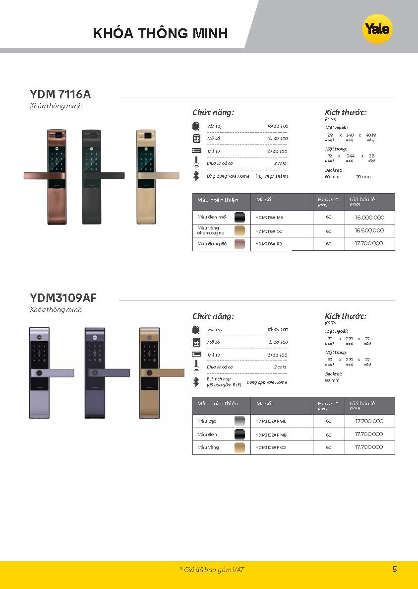 Báo Giá Khóa Và Phụ Kiện Yale Catalogue Yale nam 2026 Page 05