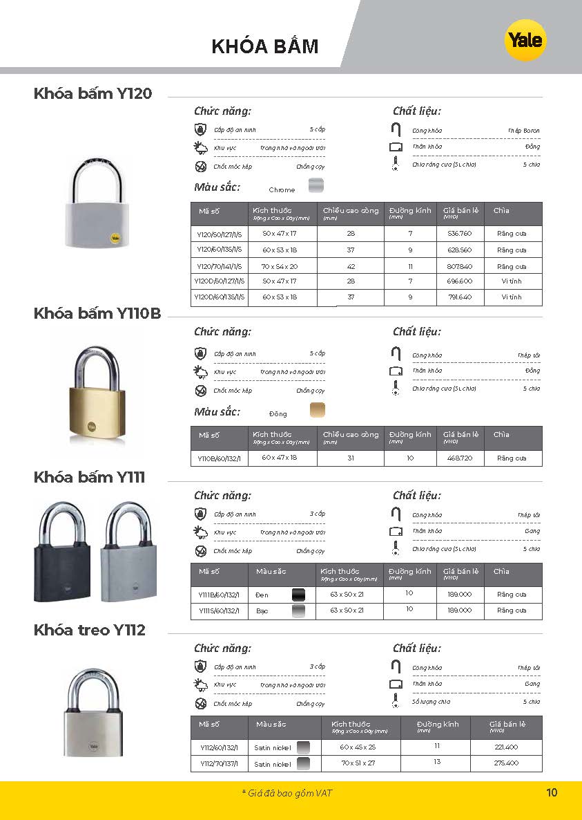 Báo Giá Khóa Và Phụ Kiện Yale Catalogue Yale nam 2026 Page 09