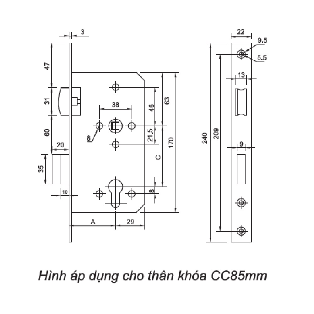 Thân khoá con lăn Yale YML03-2 Than khoa con lan Yale YML03 2